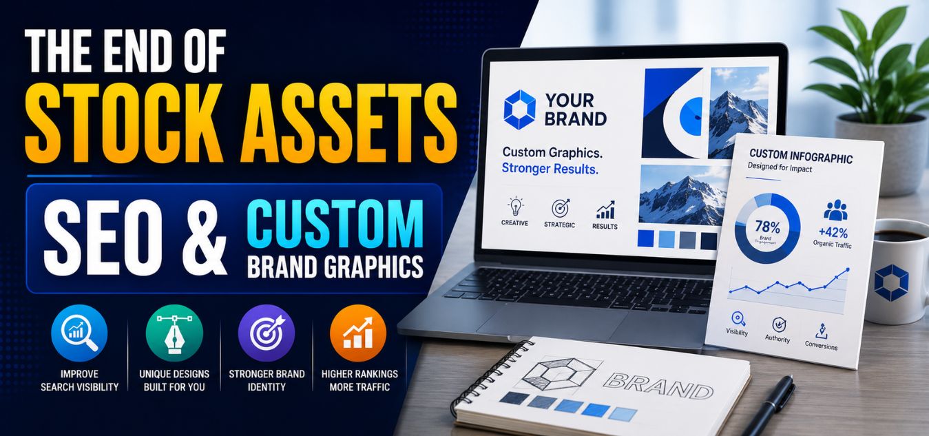 Professional SEO and custom brand graphics thumbnail featuring modern infographic design, branded visual assets, search visibility growth, and custom digital marketing graphics for higher Google rankings.