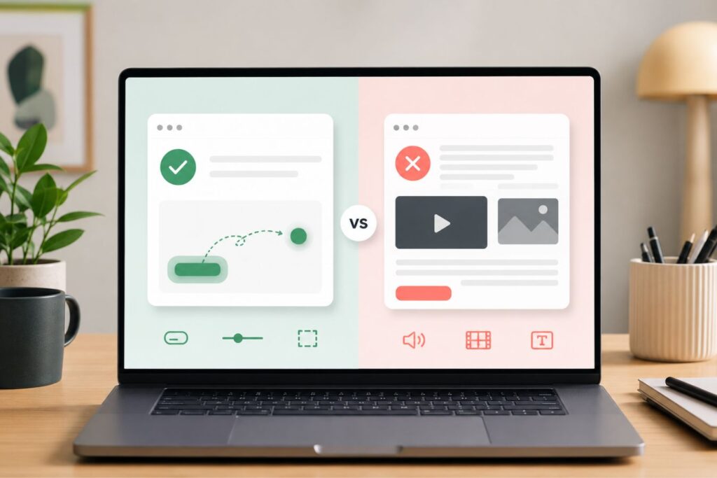 Professional SaaS dashboard interface demonstrating 2D micro-animations for simplifying complex user interactions with clean UI elements, motion design indicators, and modern web application visuals.