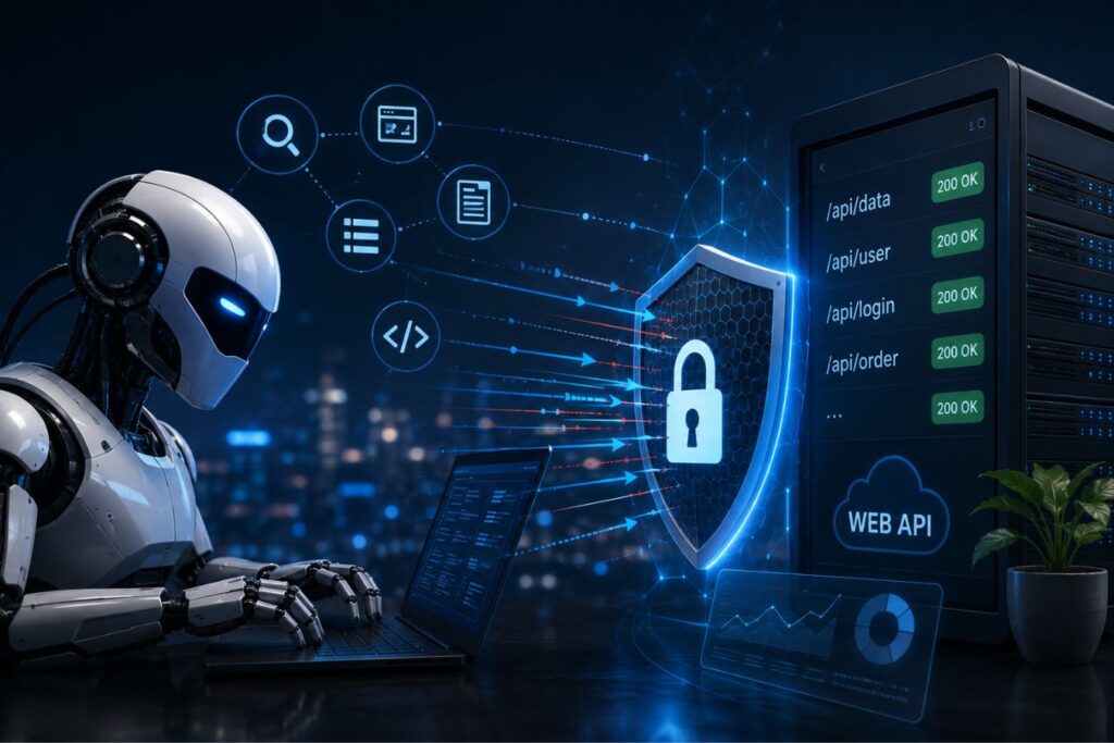 AI-driven vulnerability scanner testing production web APIs inside a zero-trust sandbox environment with advanced cybersecurity protection, secure API endpoints, automated threat detection, and real-time network defense visualization.